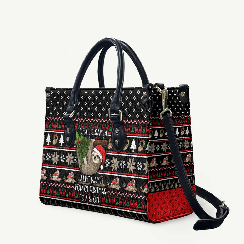 Sloth All I Want For Christmas Leather Bag Xmas Holiday Patterns - Wonder Print Shop