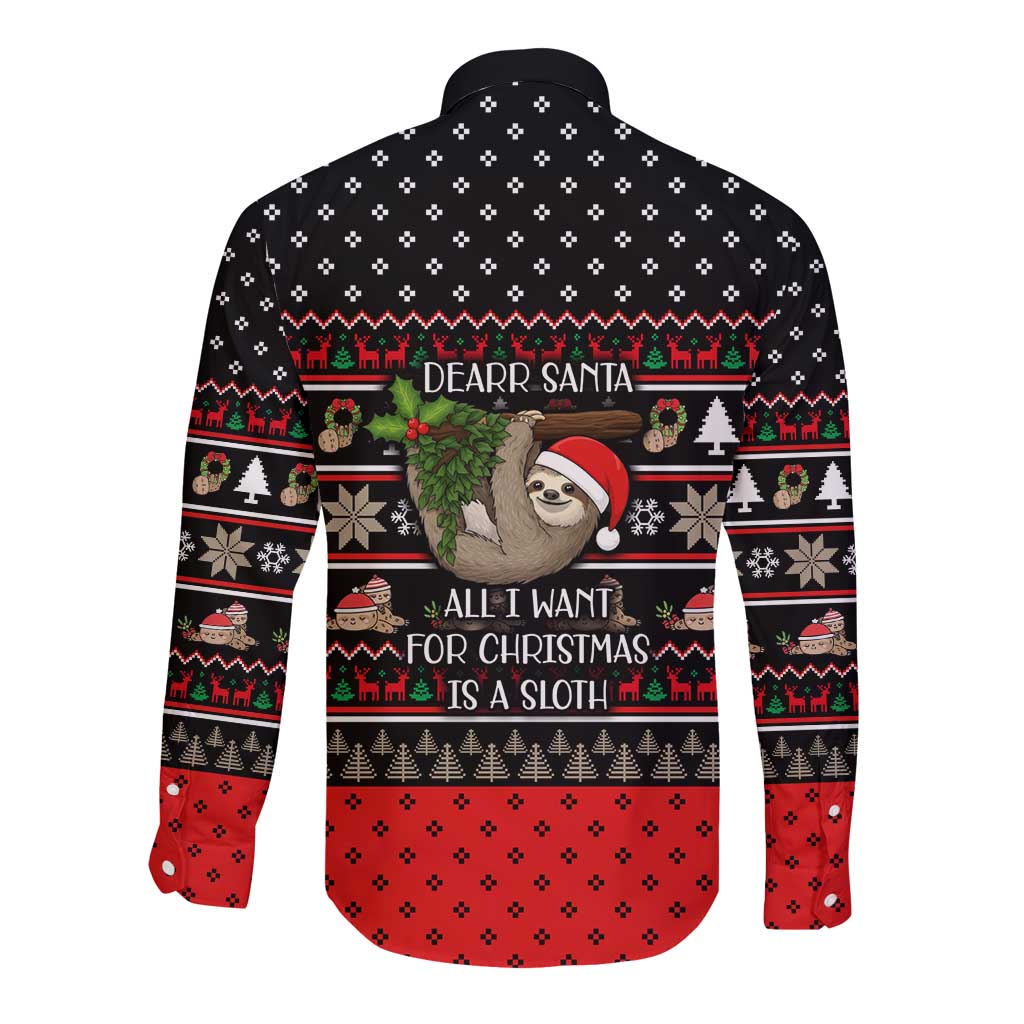 Sloth All I Want For Christmas Long Sleeve Button Shirt Xmas Holiday Patterns - Wonder Print Shop