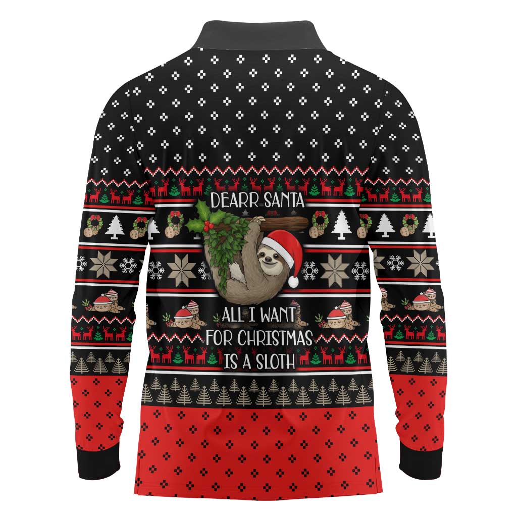 Sloth All I Want For Christmas Long Sleeve Polo Shirt Xmas Holiday Patterns - Wonder Print Shop