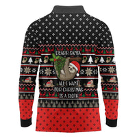 Sloth All I Want For Christmas Long Sleeve Polo Shirt Xmas Holiday Patterns - Wonder Print Shop