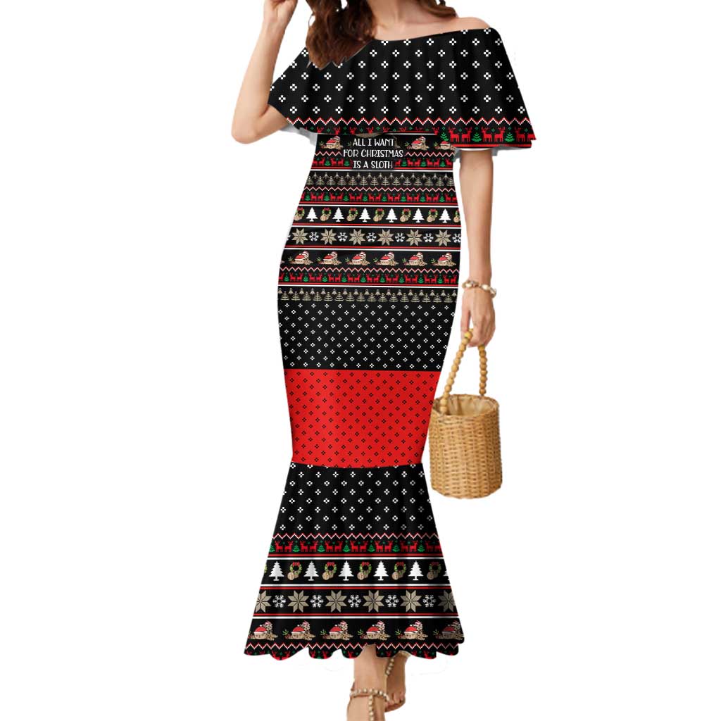 Sloth All I Want For Christmas Mermaid Dress Xmas Holiday Patterns - Wonder Print Shop
