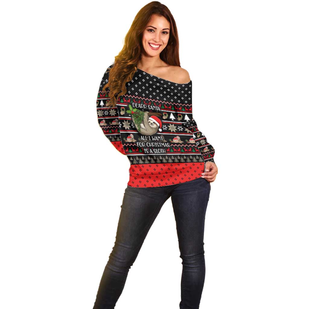 Sloth All I Want For Christmas Off Shoulder Sweater Xmas Holiday Patterns - Wonder Print Shop