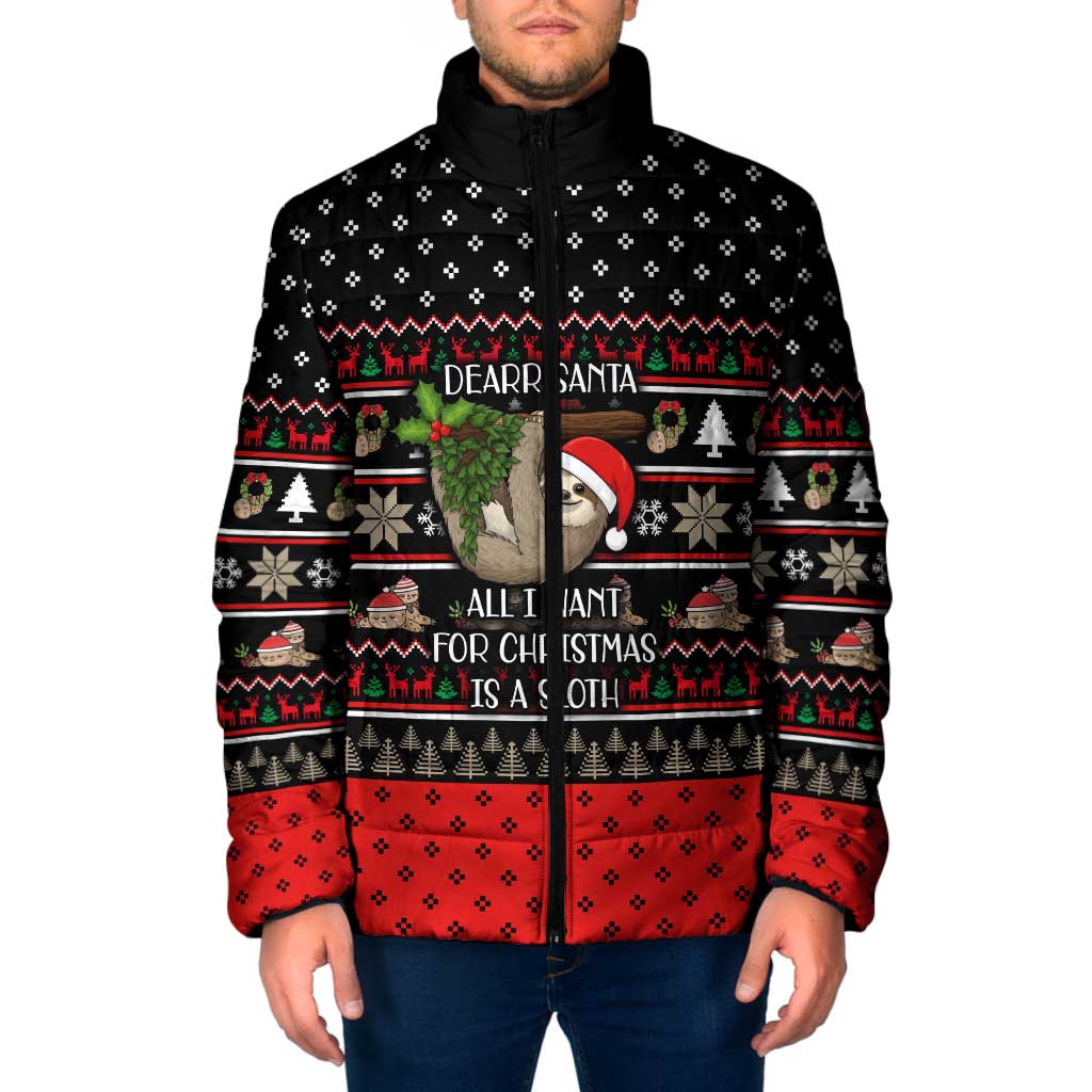 Sloth All I Want For Christmas Padded Jacket Xmas Holiday Patterns - Wonder Print Shop