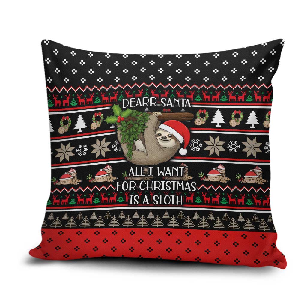 Sloth All I Want For Christmas Pillow Cover Xmas Holiday Patterns - Wonder Print Shop