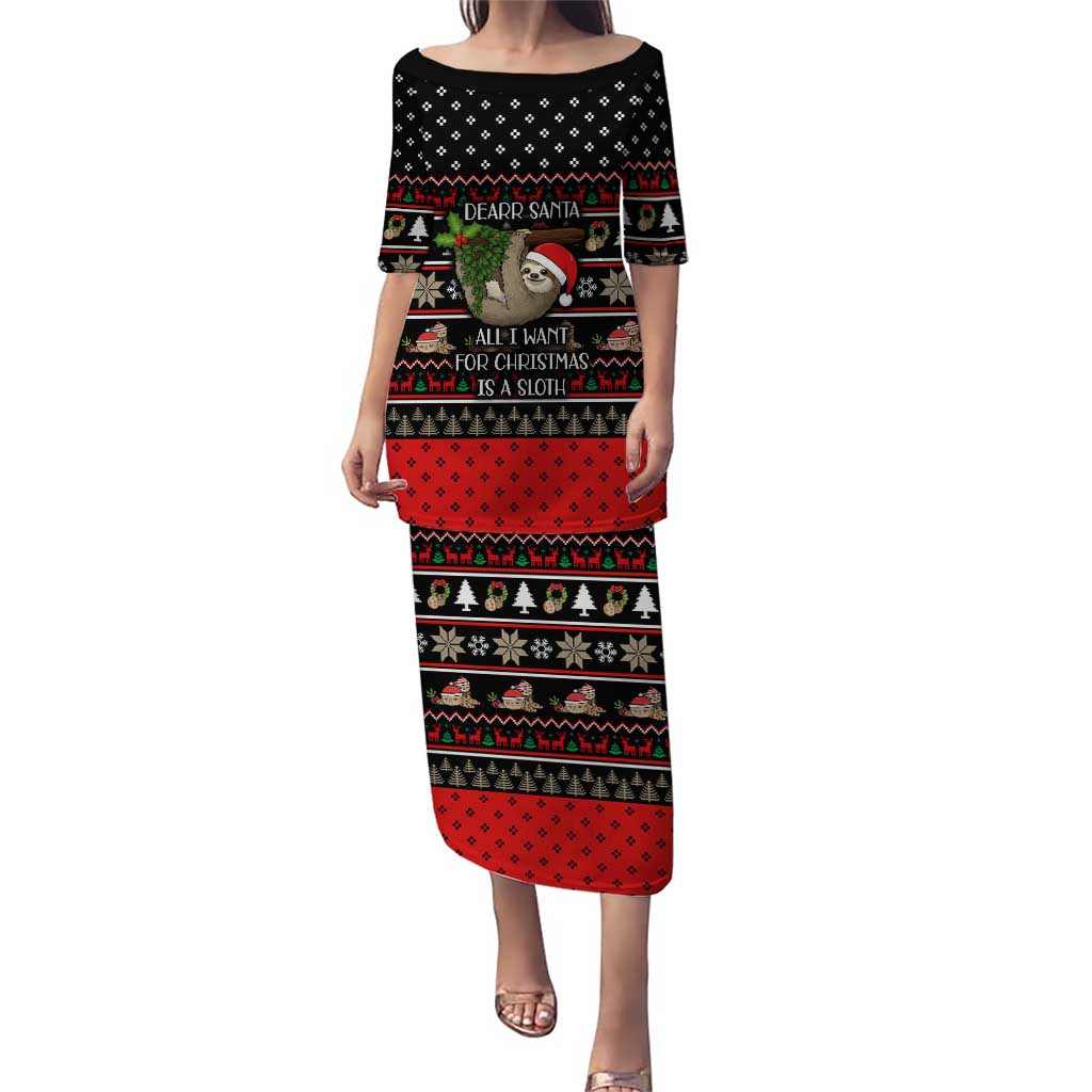 Sloth All I Want For Christmas Puletasi Xmas Holiday Patterns - Wonder Print Shop