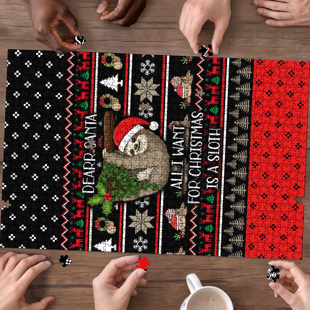 Sloth All I Want For Christmas Puzzle Xmas Holiday Patterns - Wonder Print Shop