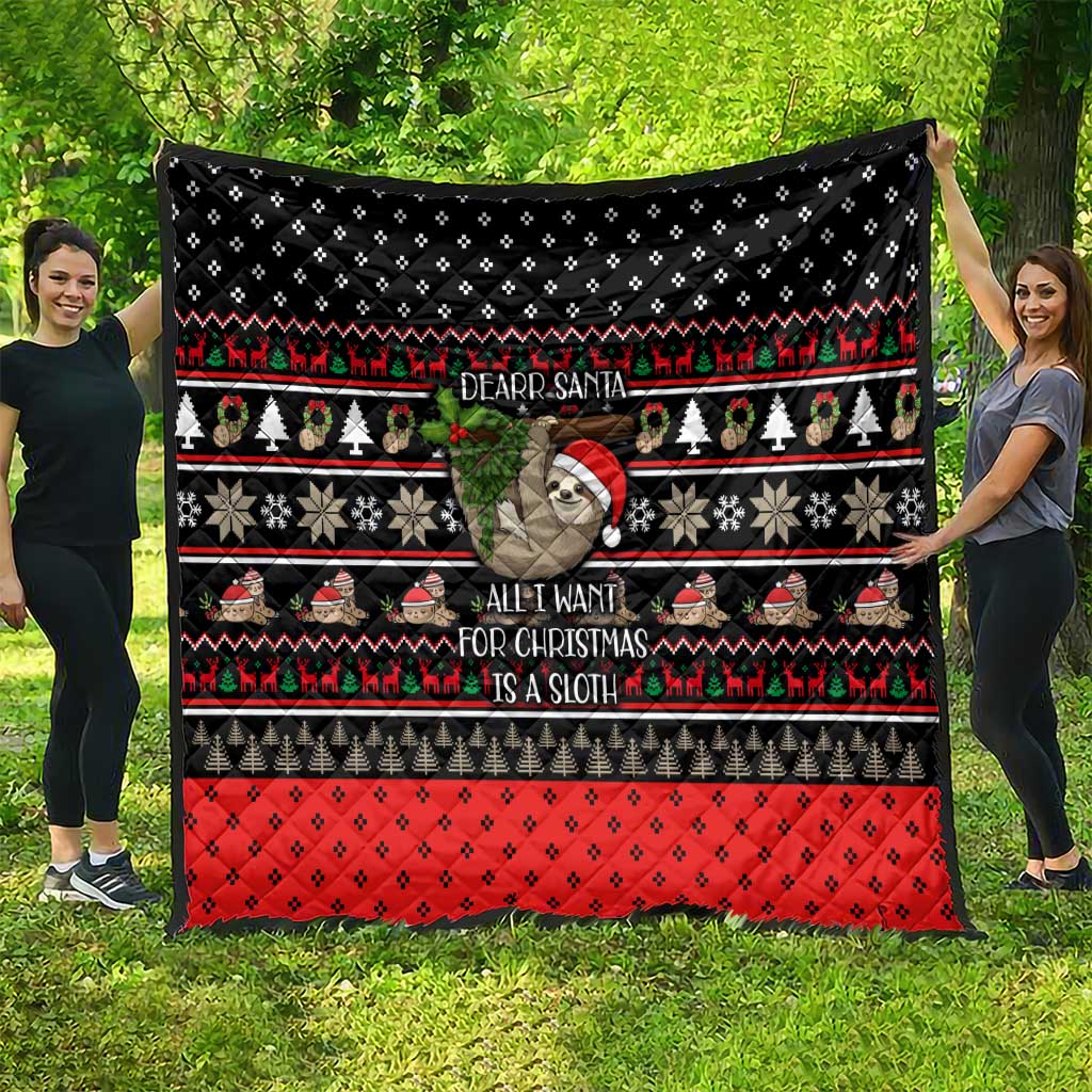 Sloth All I Want For Christmas Quilt Xmas Holiday Patterns - Wonder Print Shop