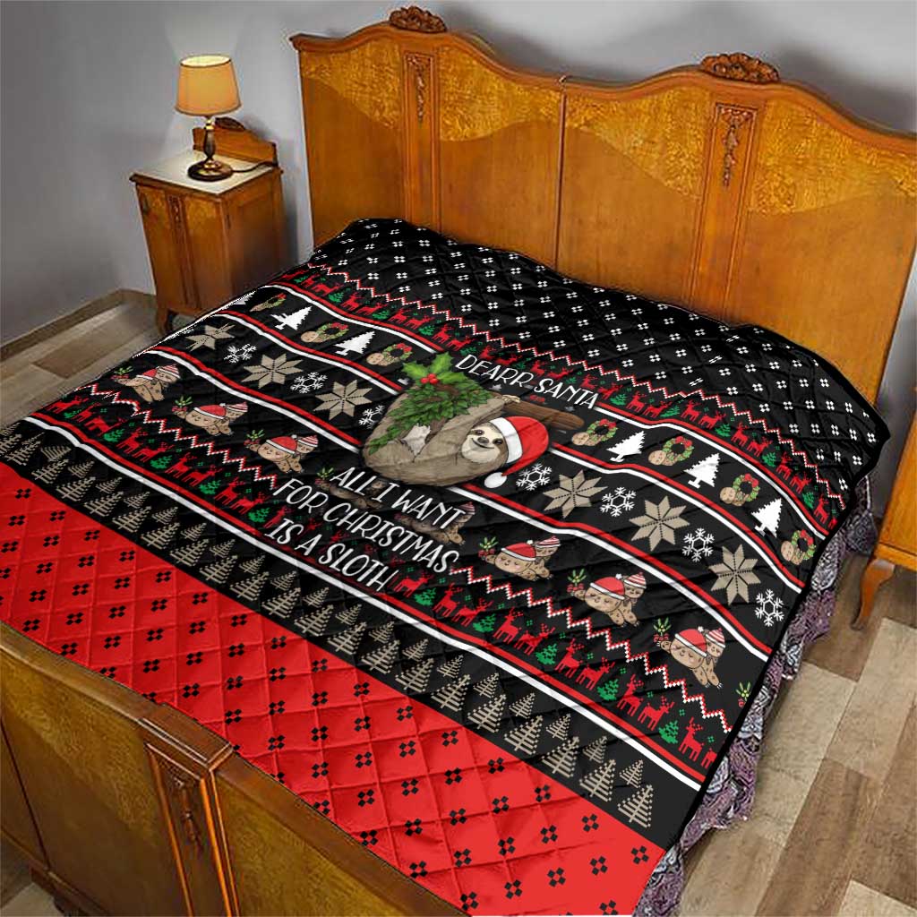 Sloth All I Want For Christmas Quilt Xmas Holiday Patterns - Wonder Print Shop