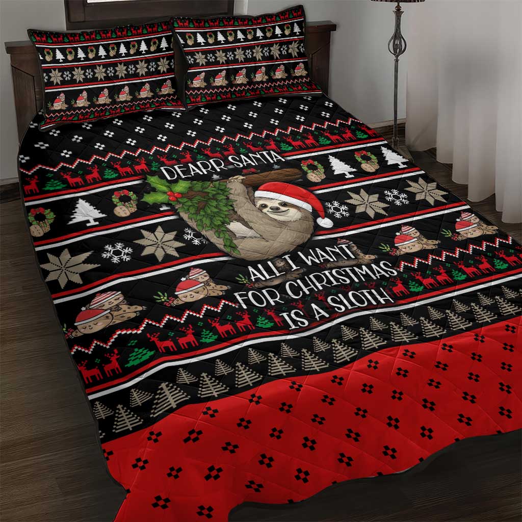 Sloth All I Want For Christmas Quilt Bed Set Xmas Holiday Patterns - Wonder Print Shop