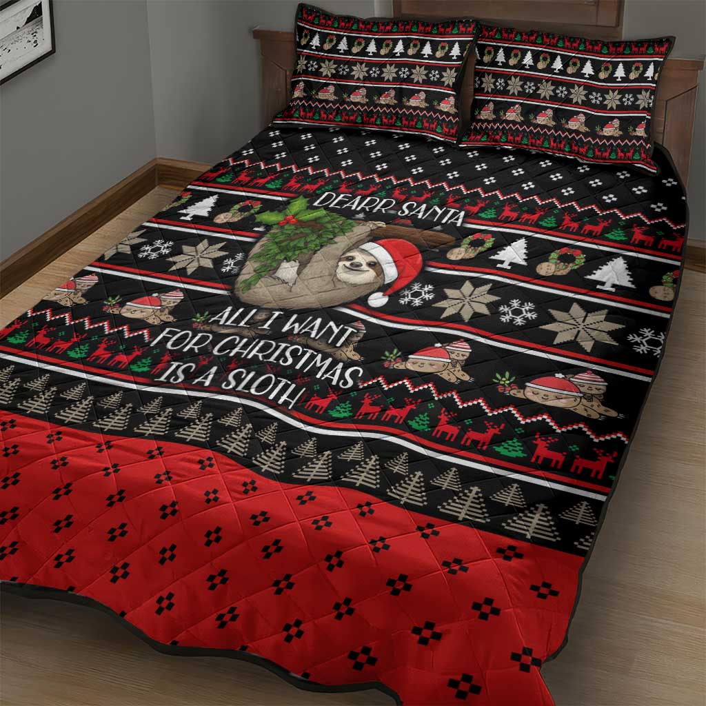 Sloth All I Want For Christmas Quilt Bed Set Xmas Holiday Patterns - Wonder Print Shop