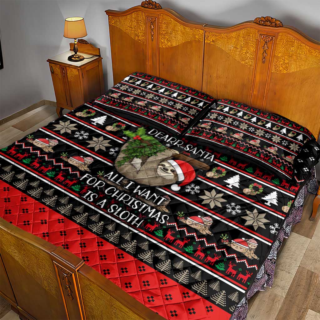Sloth All I Want For Christmas Quilt Bed Set Xmas Holiday Patterns - Wonder Print Shop