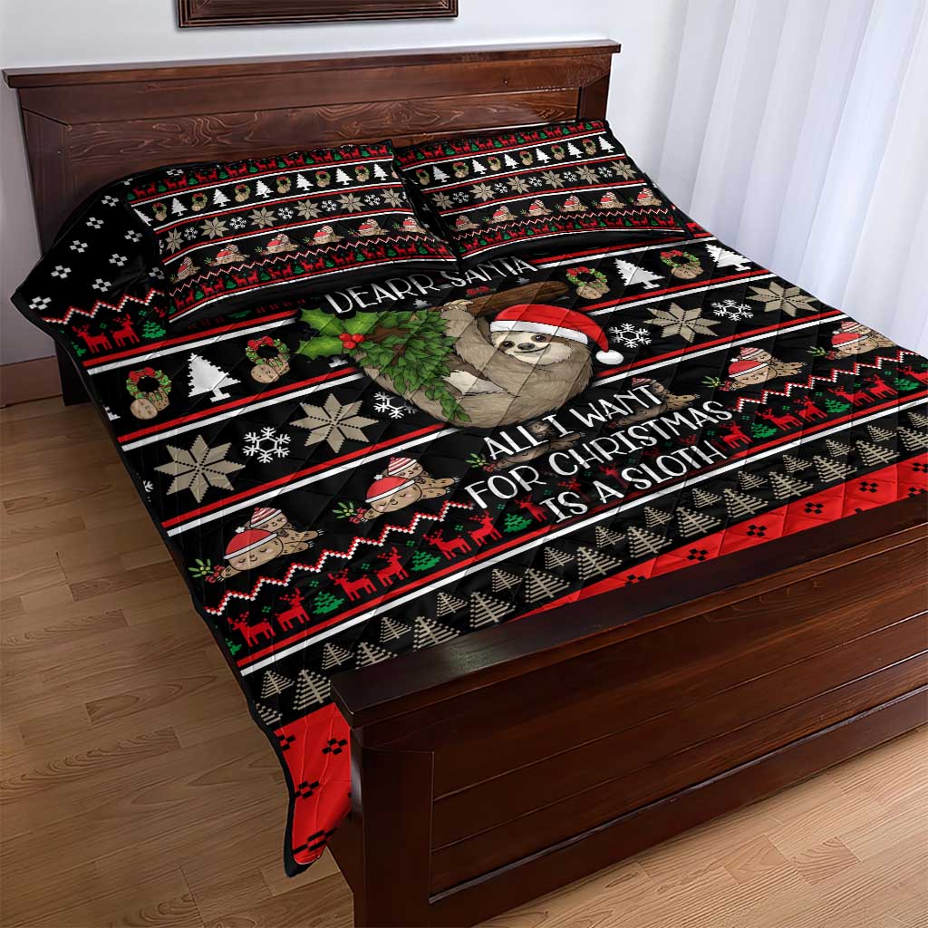Sloth All I Want For Christmas Quilt Bed Set Xmas Holiday Patterns - Wonder Print Shop