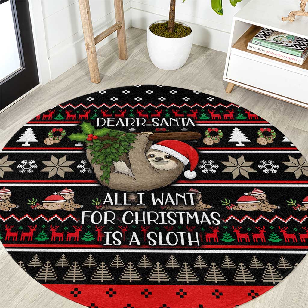 Sloth All I Want For Christmas Round Carpet Xmas Holiday Patterns - Wonder Print Shop