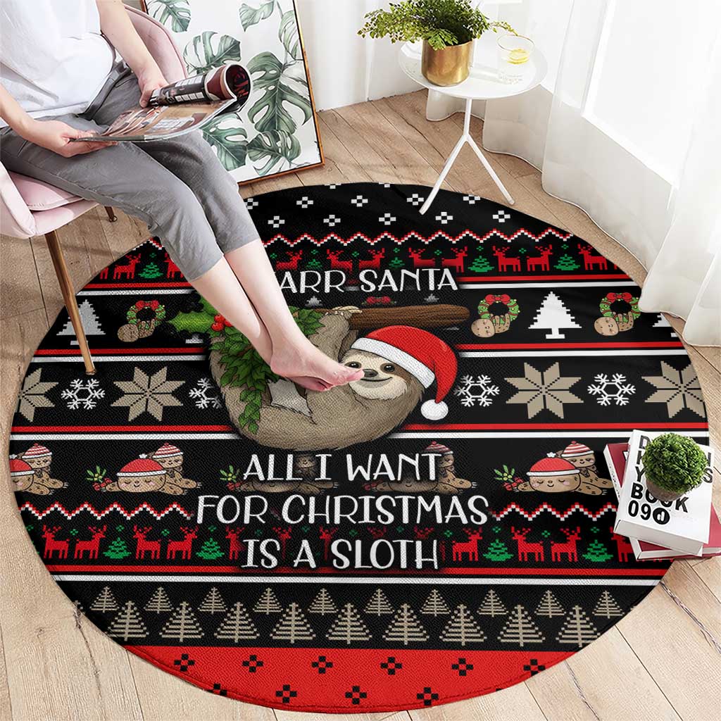 Sloth All I Want For Christmas Round Carpet Xmas Holiday Patterns - Wonder Print Shop
