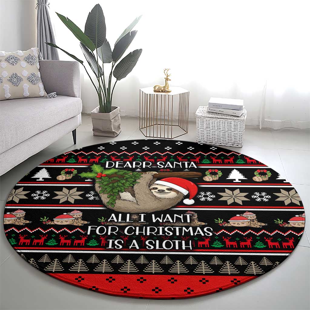 Sloth All I Want For Christmas Round Carpet Xmas Holiday Patterns - Wonder Print Shop