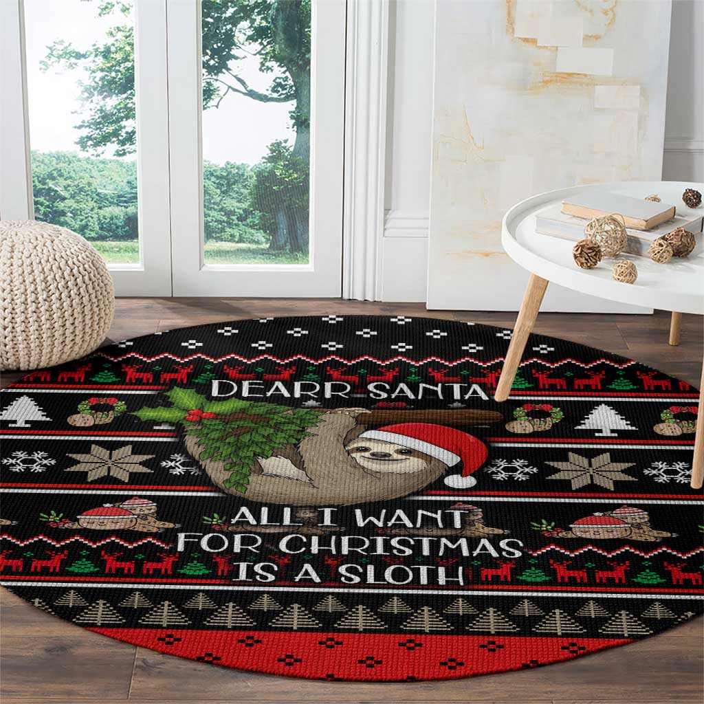 Sloth All I Want For Christmas Round Carpet Xmas Holiday Patterns - Wonder Print Shop