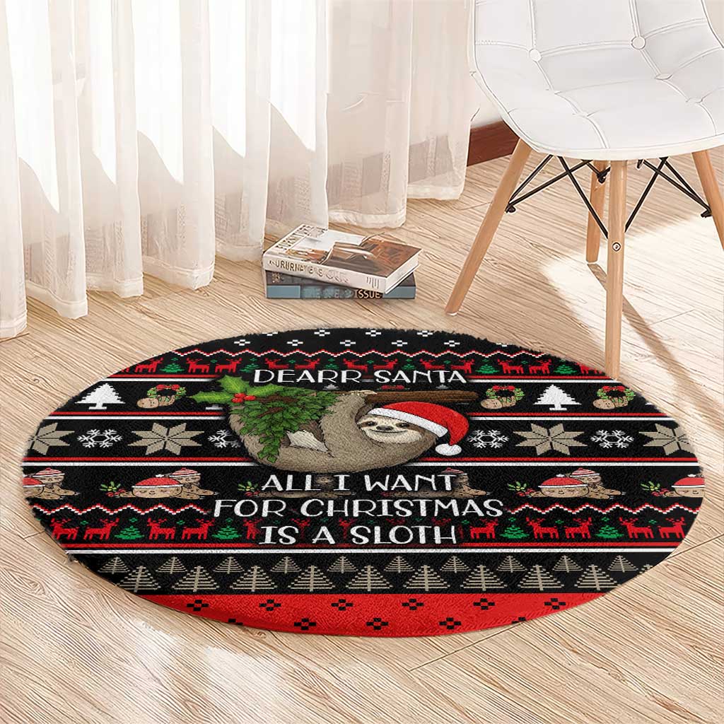 Sloth All I Want For Christmas Round Carpet Xmas Holiday Patterns - Wonder Print Shop