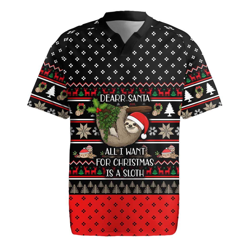 Sloth All I Want For Christmas Rugby Jersey Xmas Holiday Patterns - Wonder Print Shop