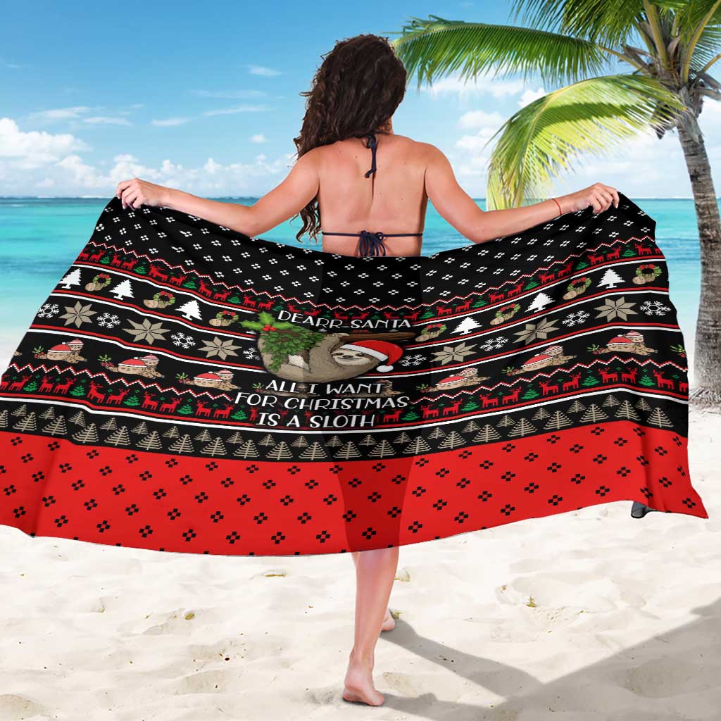 Sloth All I Want For Christmas Sarong Xmas Holiday Patterns - Wonder Print Shop