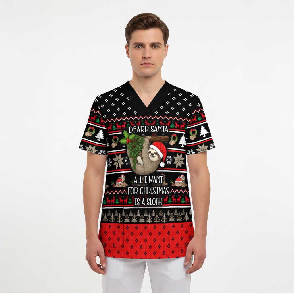 Sloth All I Want For Christmas Scrub Top Xmas Holiday Patterns - Wonder Print Shop