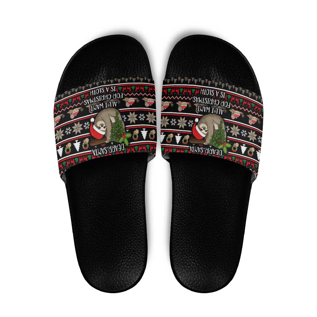 Sloth All I Want For Christmas Slide Sandals Xmas Holiday Patterns - Wonder Print Shop