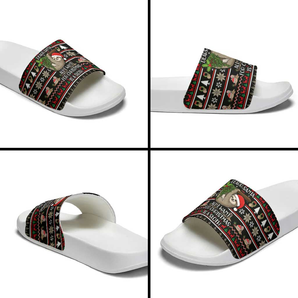 Sloth All I Want For Christmas Slide Sandals Xmas Holiday Patterns - Wonder Print Shop