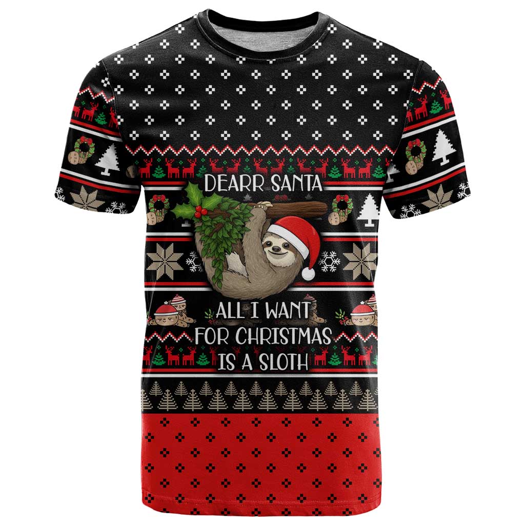 Sloth All I Want For Christmas T Shirt Xmas Holiday Patterns - Wonder Print Shop