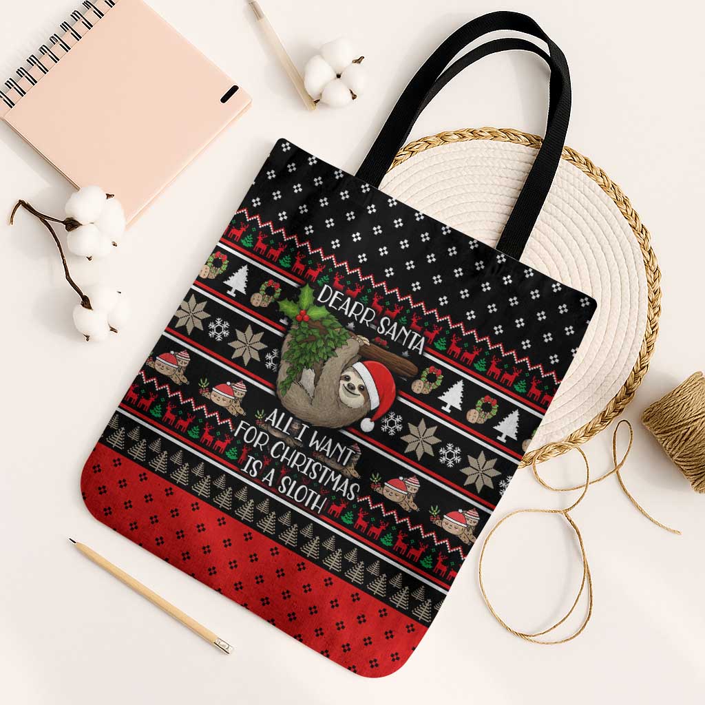 Sloth All I Want For Christmas Tote Bag Xmas Holiday Patterns - Wonder Print Shop