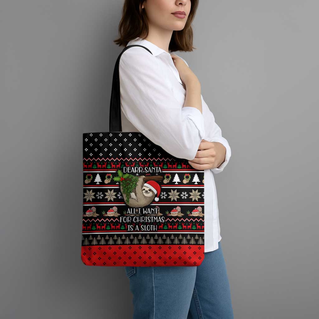 Sloth All I Want For Christmas Tote Bag Xmas Holiday Patterns - Wonder Print Shop