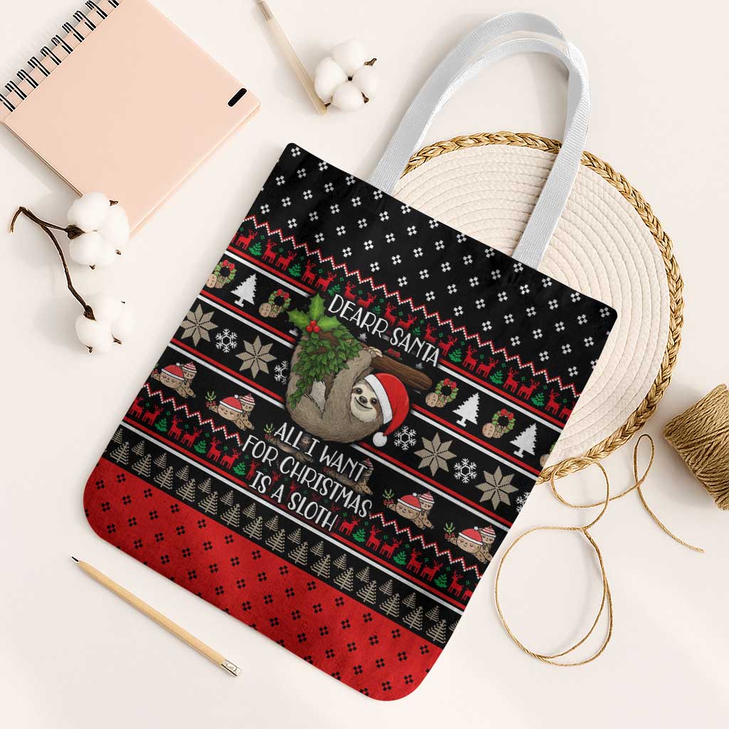 Sloth All I Want For Christmas Tote Bag Xmas Holiday Patterns - Wonder Print Shop