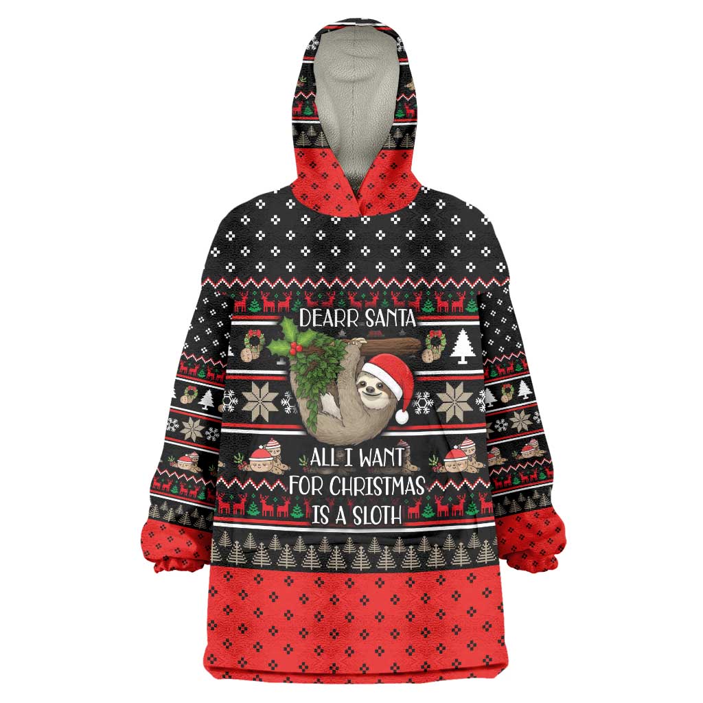 Sloth All I Want For Christmas Wearable Blanket Hoodie Xmas Holiday Patterns - Wonder Print Shop