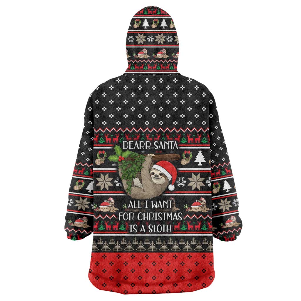 Sloth All I Want For Christmas Wearable Blanket Hoodie Xmas Holiday Patterns - Wonder Print Shop