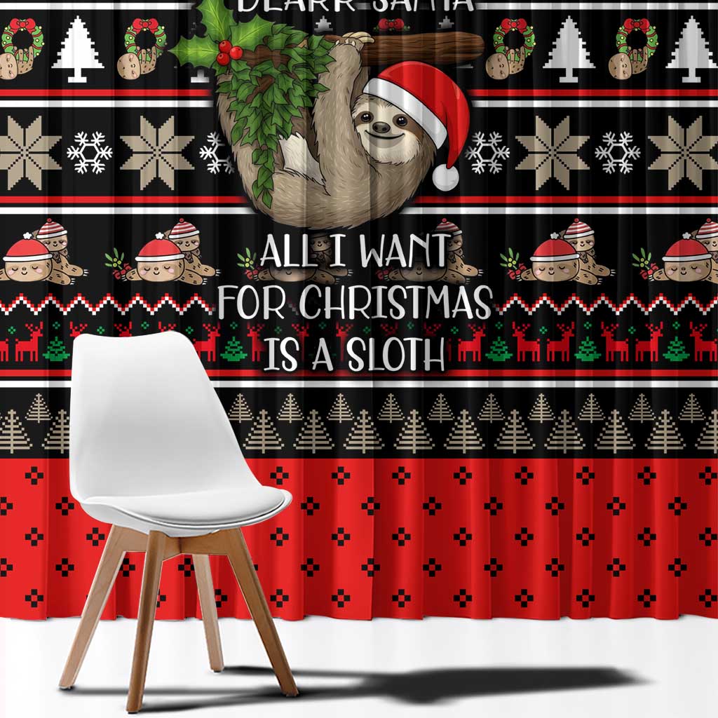 Sloth All I Want For Christmas Window Curtain Xmas Holiday Patterns - Wonder Print Shop