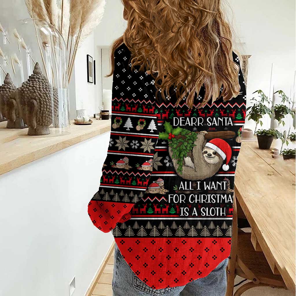Sloth All I Want For Christmas Women Casual Shirt Xmas Holiday Patterns - Wonder Print Shop