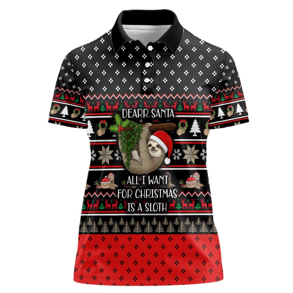 Sloth All I Want For Christmas Women Polo Shirt Xmas Holiday Patterns - Wonder Print Shop