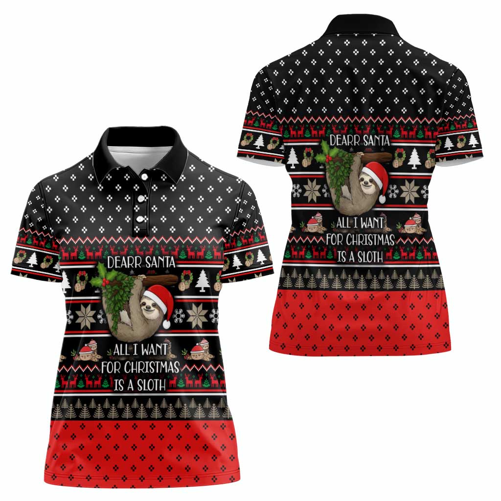 Sloth All I Want For Christmas Women Polo Shirt Xmas Holiday Patterns - Wonder Print Shop