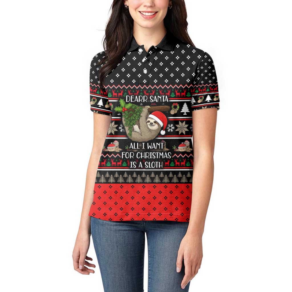 Sloth All I Want For Christmas Women Polo Shirt Xmas Holiday Patterns - Wonder Print Shop