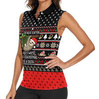 Sloth All I Want For Christmas Women Sleeveless Polo Shirt Xmas Holiday Patterns - Wonder Print Shop