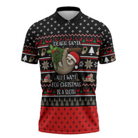 Sloth All I Want For Christmas Zipper Polo Shirt Xmas Holiday Patterns - Wonder Print Shop