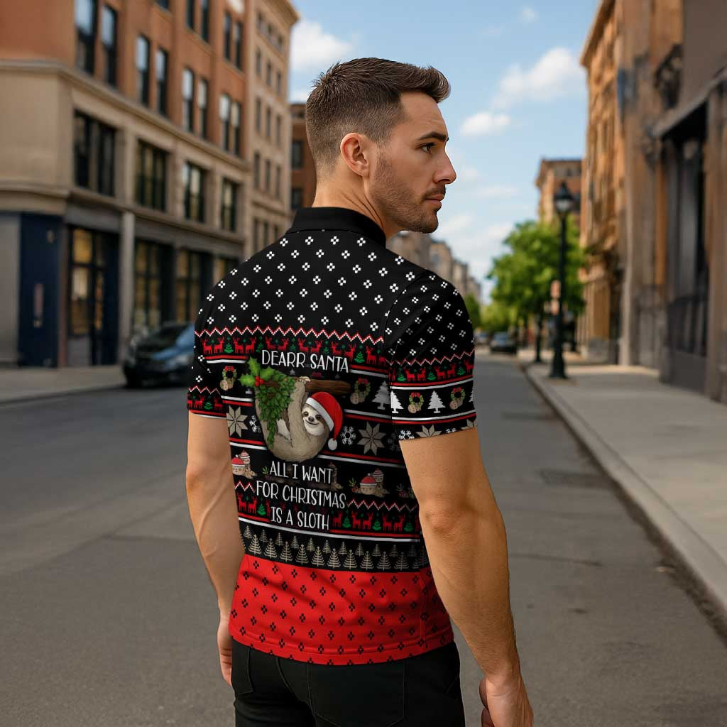 Sloth All I Want For Christmas Zipper Polo Shirt Xmas Holiday Patterns - Wonder Print Shop