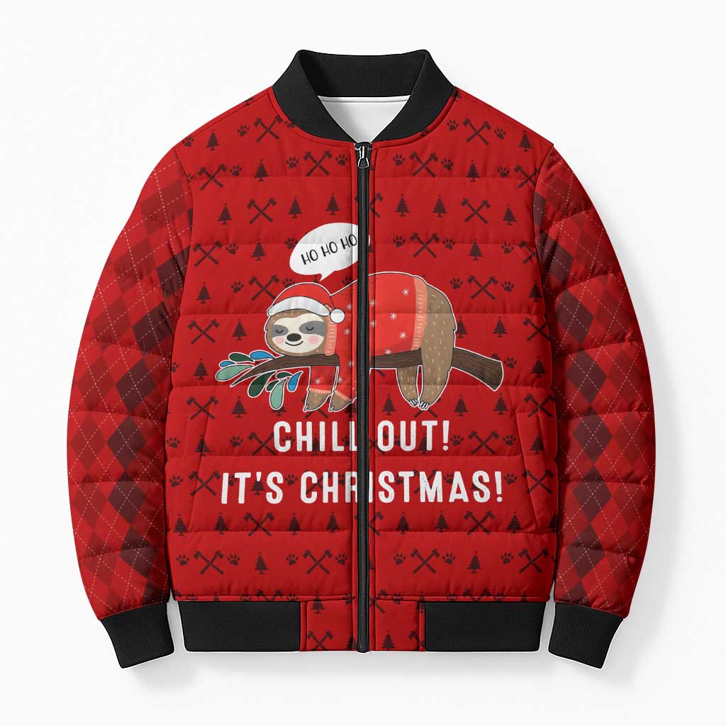 Sloth Chill Out Christmas Bomber Puffer Jacket Xmas Holiday Patterns - Wonder Print Shop