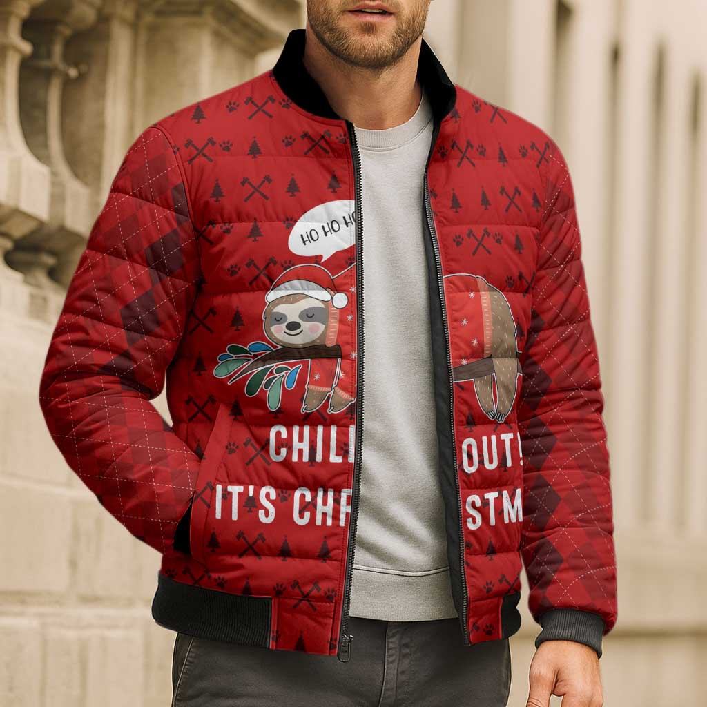Sloth Chill Out Christmas Bomber Puffer Jacket Xmas Holiday Patterns - Wonder Print Shop