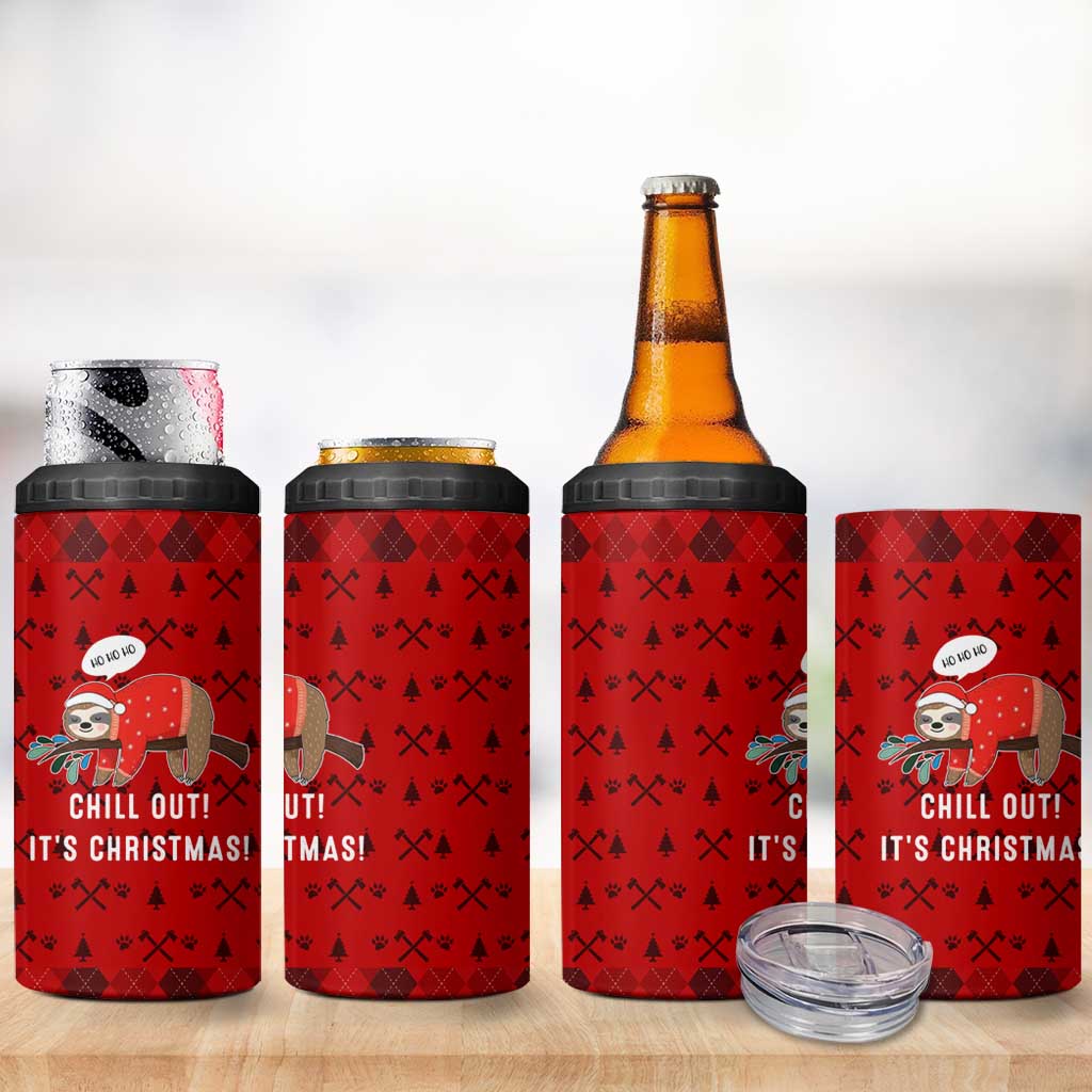 Sloth Chill Out Christmas 4 in 1 Can Cooler Tumbler Xmas Holiday Patterns - Wonder Print Shop