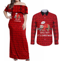 Sloth Chill Out Christmas Couples Matching Off Shoulder Maxi Dress and Long Sleeve Button Shirt Xmas Holiday Patterns - Wonder Print Shop