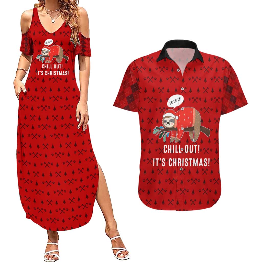 Sloth Chill Out Christmas Couples Matching Summer Maxi Dress and Hawaiian Shirt Xmas Holiday Patterns - Wonder Print Shop