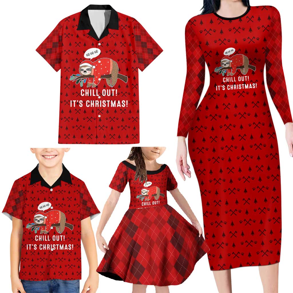 Sloth Chill Out Christmas Family Matching Long Sleeve Bodycon Dress and Hawaiian Shirt Xmas Holiday Patterns - Wonder Print Shop