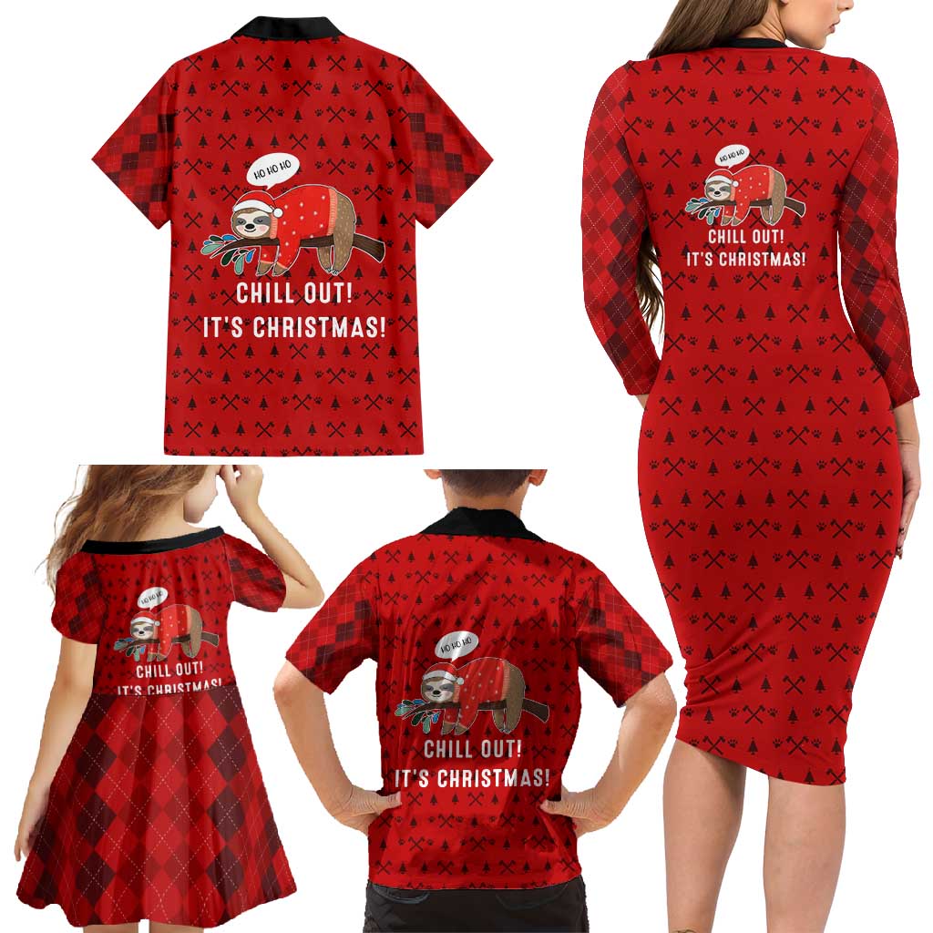 Sloth Chill Out Christmas Family Matching Long Sleeve Bodycon Dress and Hawaiian Shirt Xmas Holiday Patterns - Wonder Print Shop