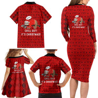 Sloth Chill Out Christmas Family Matching Long Sleeve Bodycon Dress and Hawaiian Shirt Xmas Holiday Patterns - Wonder Print Shop