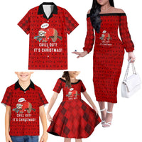 Sloth Chill Out Christmas Family Matching Off The Shoulder Long Sleeve Dress and Hawaiian Shirt Xmas Holiday Patterns - Wonder Print Shop