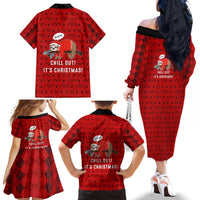 Sloth Chill Out Christmas Family Matching Off The Shoulder Long Sleeve Dress and Hawaiian Shirt Xmas Holiday Patterns - Wonder Print Shop